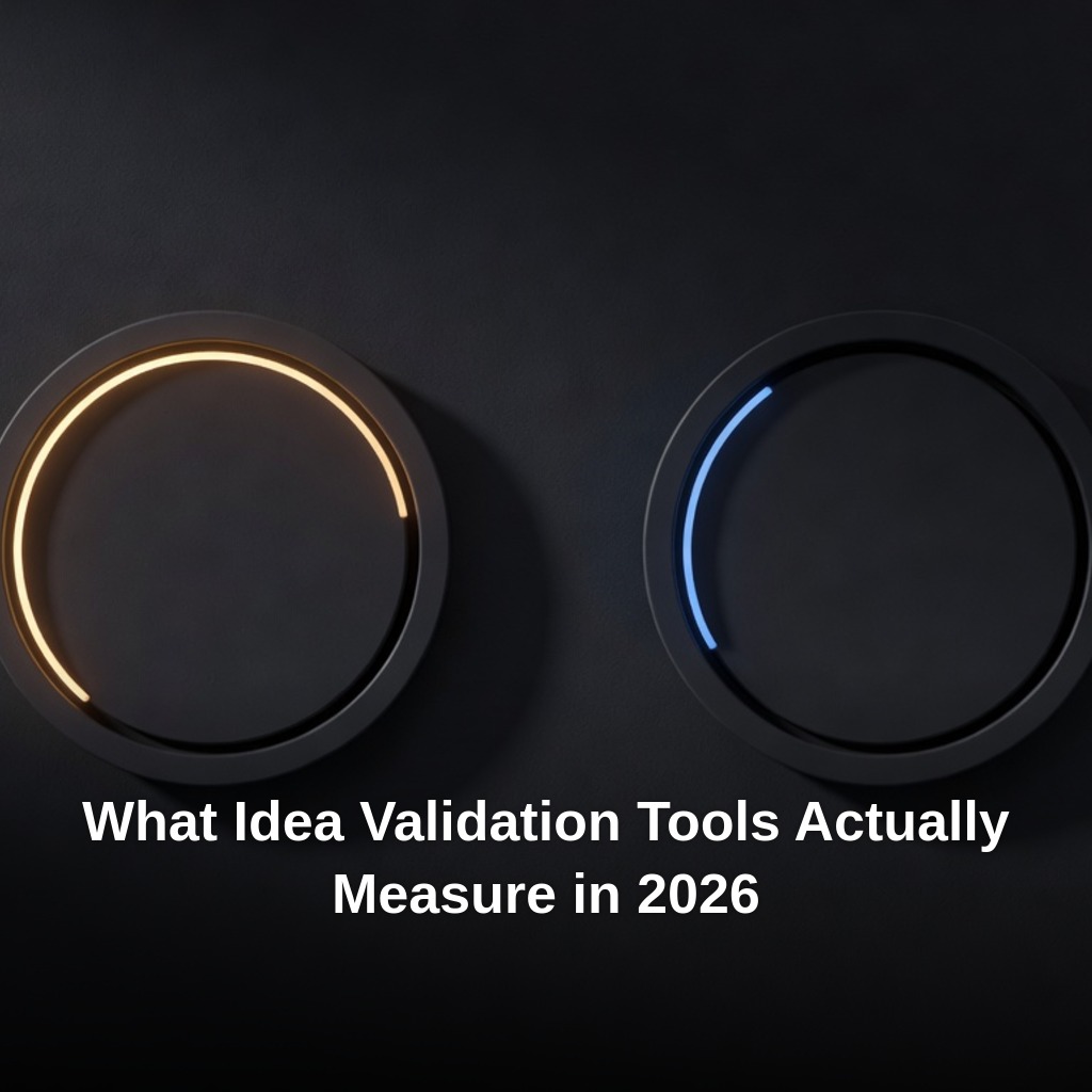 Two gauges measuring interest signals vs. actual demand from startup idea validation tools